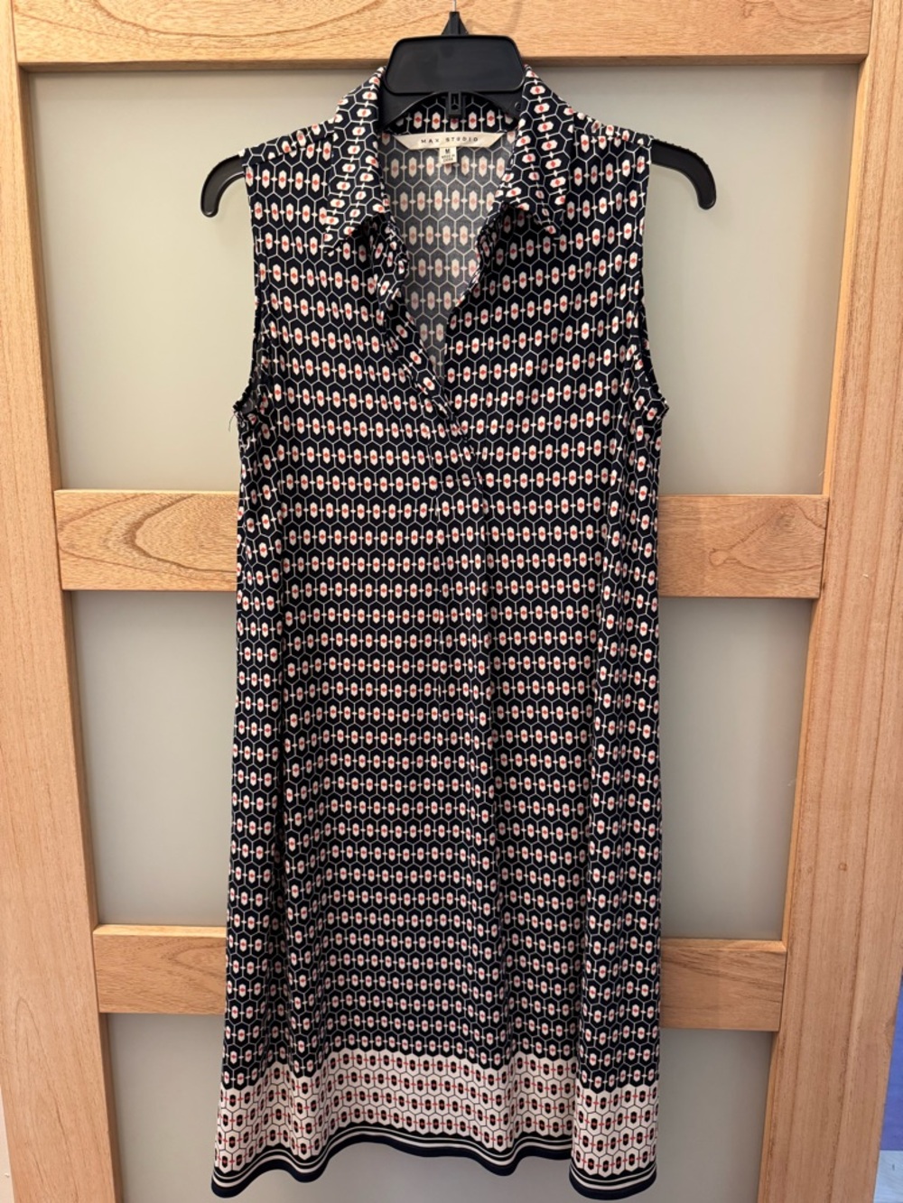 Max Studio Navy and Cream Geometric Collared Shift Dress